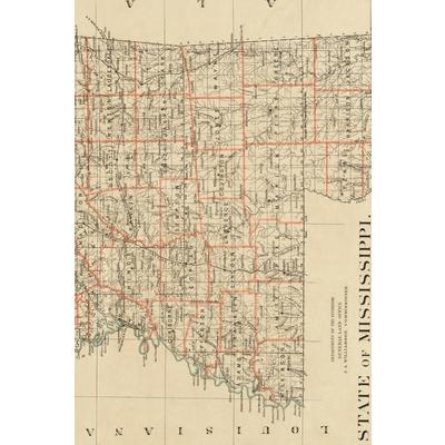 1878 Map of the State of Mississippi - A Poetose Notebook / Journal / Diary (50 pages/25 sheets)