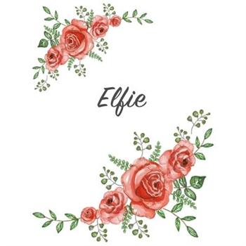 ElfiePersonalized Notebook with Flowers and First Name - Floral Cover (Red Rose Blooms). C