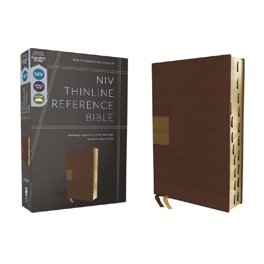 Niv, Thinline Reference Bible, Leathersoft, Brown, Red Letter, Thumb Indexed, Comfort Print