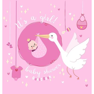 It’s a Girl! Baby Shower Guest BookBaby Girl And Stork, Pink Theme, Sign in book, Advice f