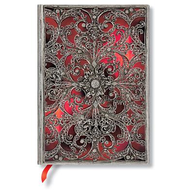 Paperblanks Garnet Silver Filigree Collection Softcover Flexi MIDI Lined Elastic Band Closure 176 Pg 100 GSM