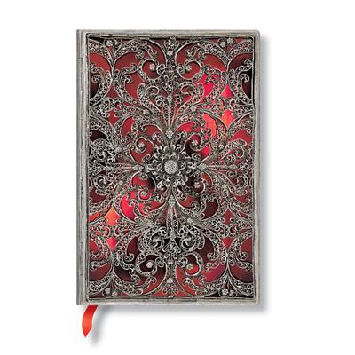 Paperblanks Garnet Silver Filigree Collection Softcover Flexi Mini Lined Elastic Band Closure 208 Pg 80 GSM