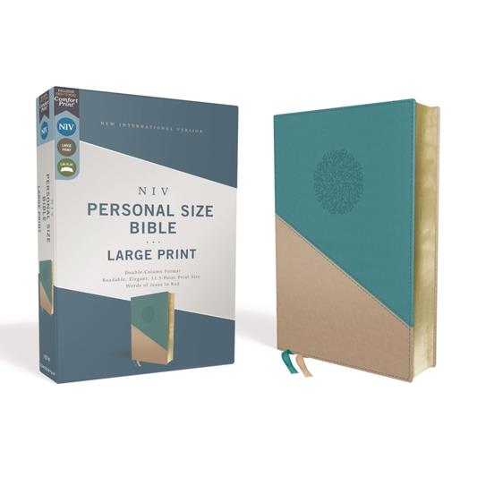 Niv, Personal Size Bible, Large Print, Leathersoft, Teal/Gold, Red Letter Edition, Comfort Print