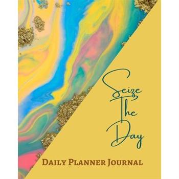 Seize The Day Daily Planner Journal - Pastel Yellow Gold Blue Marble - Abstract Contemporary Modern Marble Design - Art