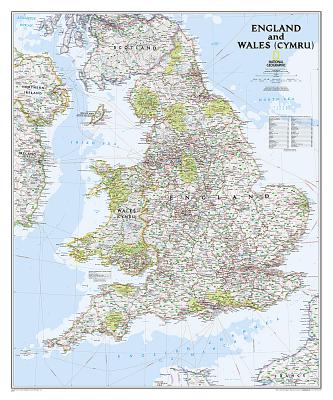 National Geographic: England and Wales Classic Wall Map - Laminated (30 X 36 Inches)