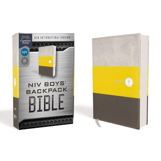 Niv, Boys’ Backpack Bible, Compact, Leathersoft, Yellow/Gray, Red Letter Edition, Comfort Print