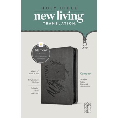 NLT Compact Zipper Bible, Filament Enabled Edition (Red Letter, Leatherlike, Charcoal Patch)