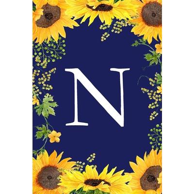 NPersonalized Initial Monogram Blank Lined Notebook Journal Sunflower flowers, for Women a