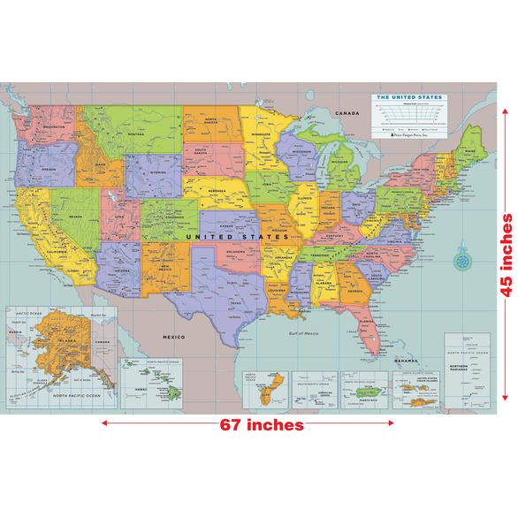 Laminated USA Wall Map (67'' W X 45'' H) | 拾書所