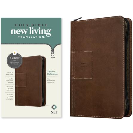 NLT Thinline Reference Zipper Bible, Filament Enabled Edition (Leatherlike, Atlas Rustic Brown)