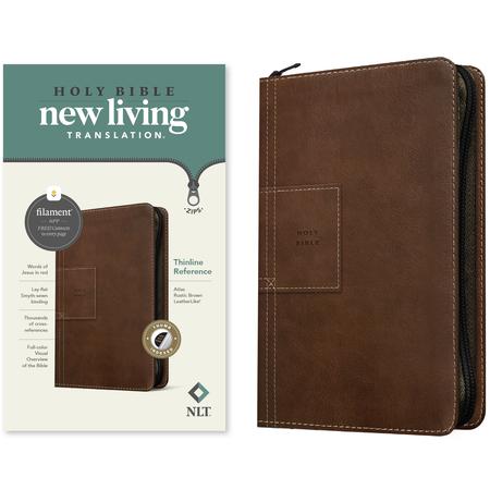 NLT Thinline Reference Zipper Bible, Filament Enabled Edition (Leatherlike, Atlas Rustic Brown, Indexed)