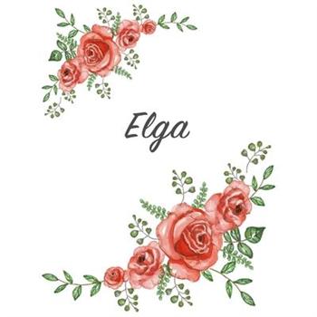 ElgaPersonalized Notebook with Flowers and First Name - Floral Cover (Red Rose Blooms). Co