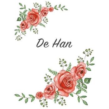 De HanPersonalized Notebook with Flowers and First Name - Floral Cover (Red Rose Blooms).