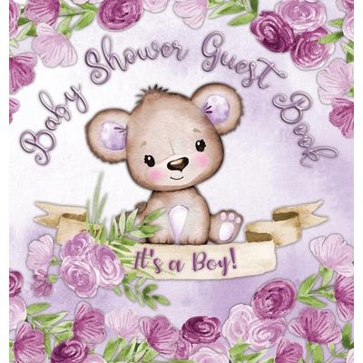 It’s a Boy! Baby Shower Guest BookCute Teddy Bear Baby Boy, Ribbon and Flowers with Letter