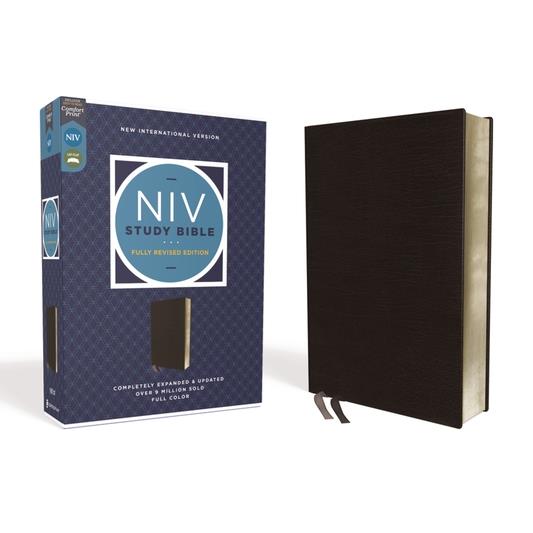 NIV Study Bible, Fully Revised Edition, Bonded Leather, Black, Red Letter, Comfort Print