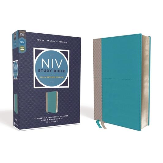 NIV Study Bible, Fully Revised Edition, Leathersoft, Teal/Gray, Red Letter, Comfort Print