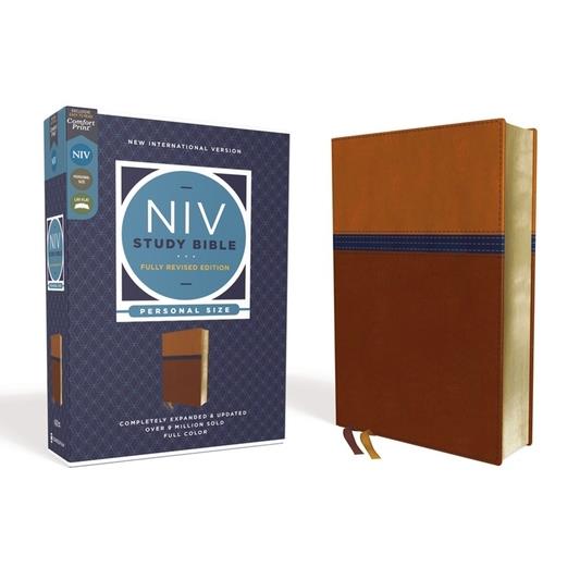NIV Study Bible, Fully Revised Edition, Personal Size, Leathersoft, Brown/Blue, Red Letter, Comfort Print