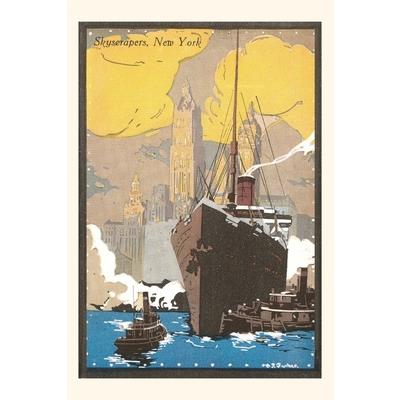 Vintage Journal Poster of Ocean Liner, Skyscrapers, New York City